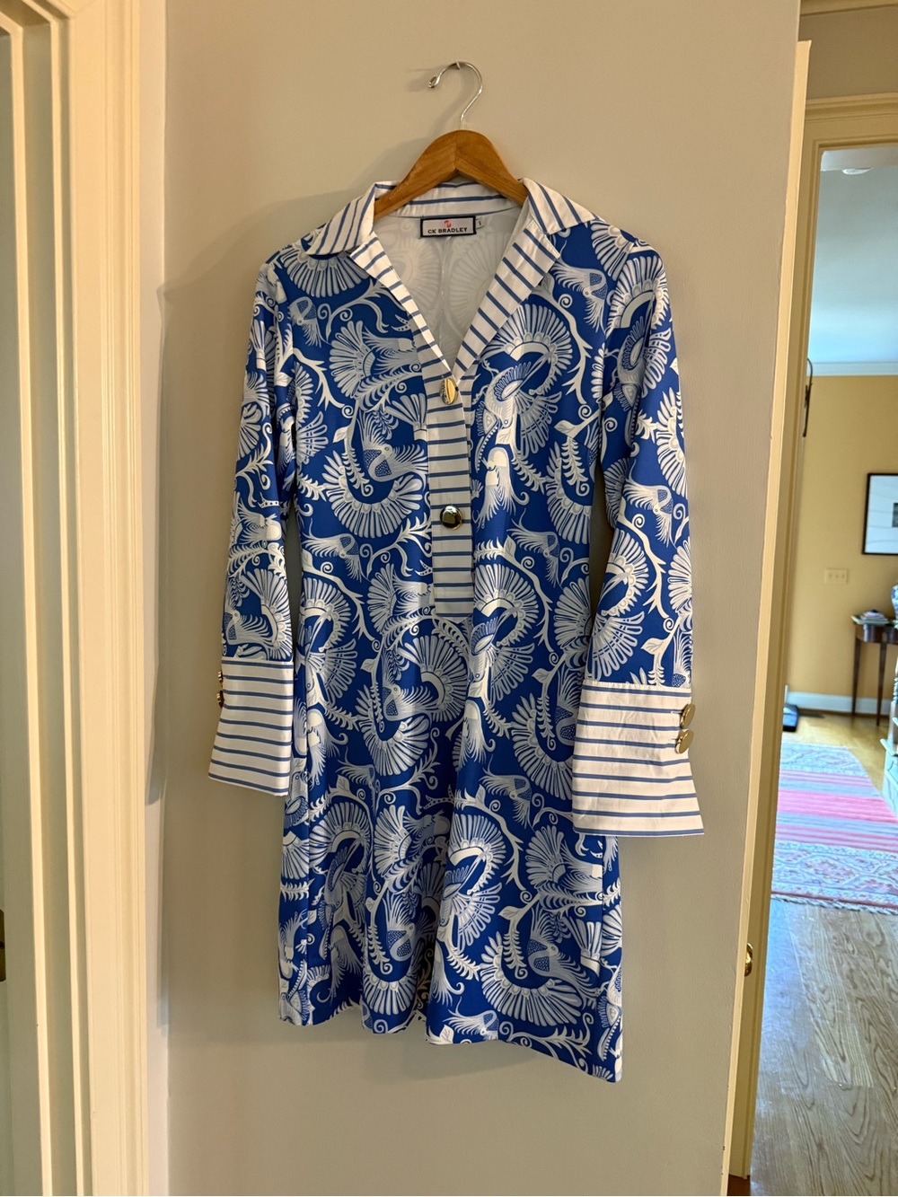 CK Bradley Blue & White Printed Shirt Dress